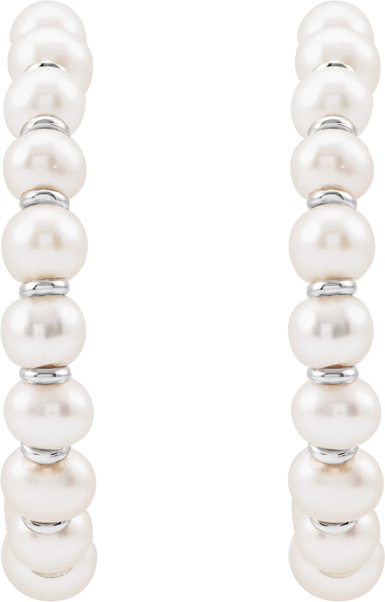 14K White Gold Cultured White Freshwater Pearl 30.3 mm Hoop Earrings