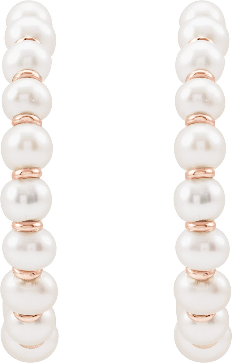 14K Rose Gold Cultured White Freshwater Pearl 30.3 mm Hoop Earrings