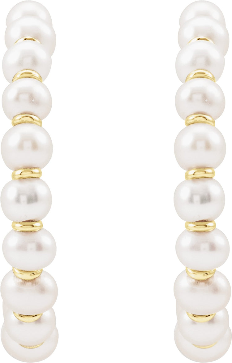 14K Yellow Gold Cultured White Freshwater Pearl 30.3 mm Hoop Earrings