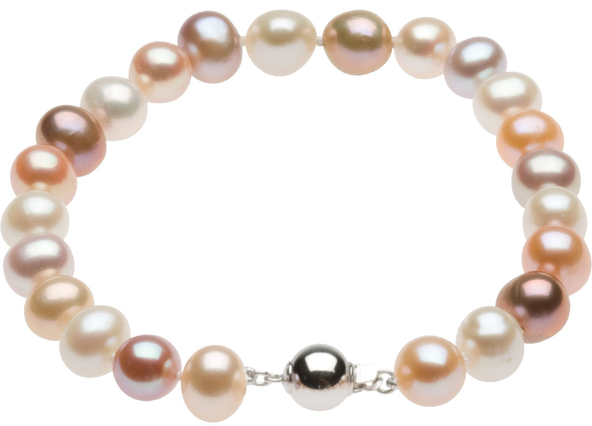 Sterling Silver Cultured Multi-Color Freshwater Pearl 7 3/4" Bracelet