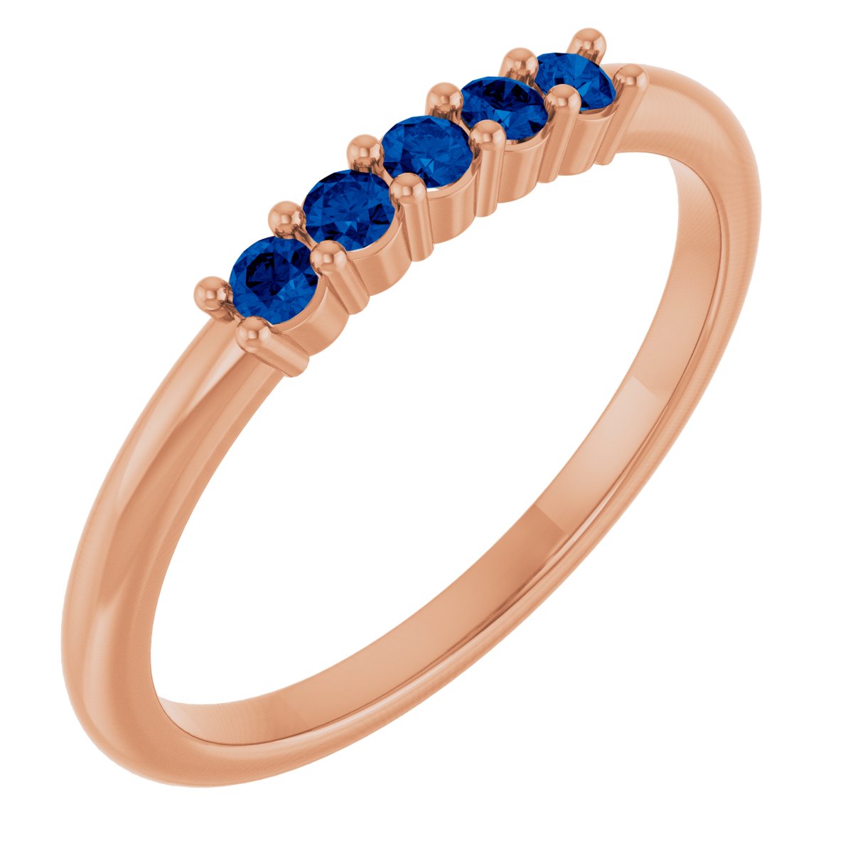 14K Rose Gold 2 mm Lab-Grown Blue Sapphire 5-Year Anniversary Band