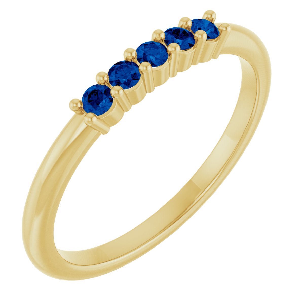 14K Yellow Gold 2 mm Lab-Grown Blue Sapphire 5-Year Anniversary Band