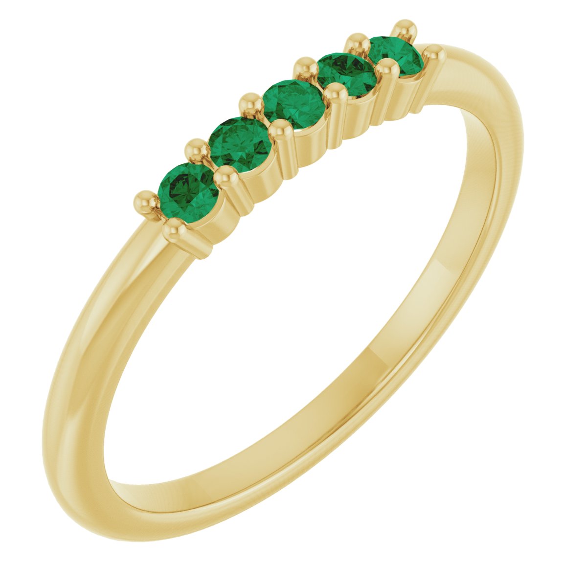 14K Yellow Gold 2 mm Natural Emerald 5-Year Anniversary Band