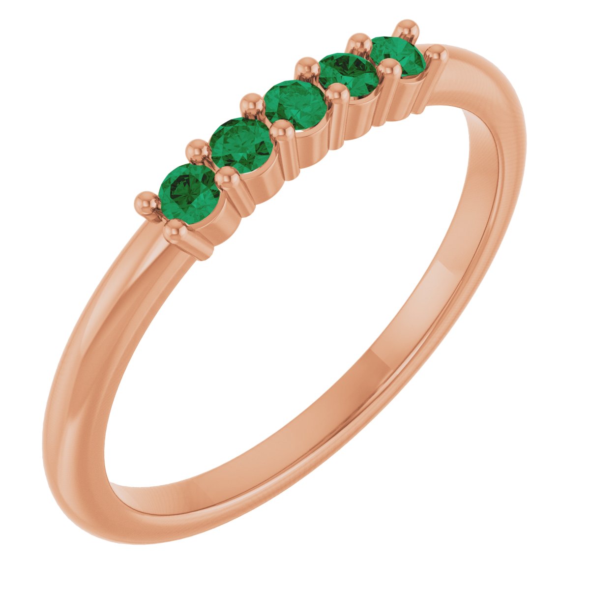 14K Rose Gold 2 mm Natural Emerald 5-Year Anniversary Band