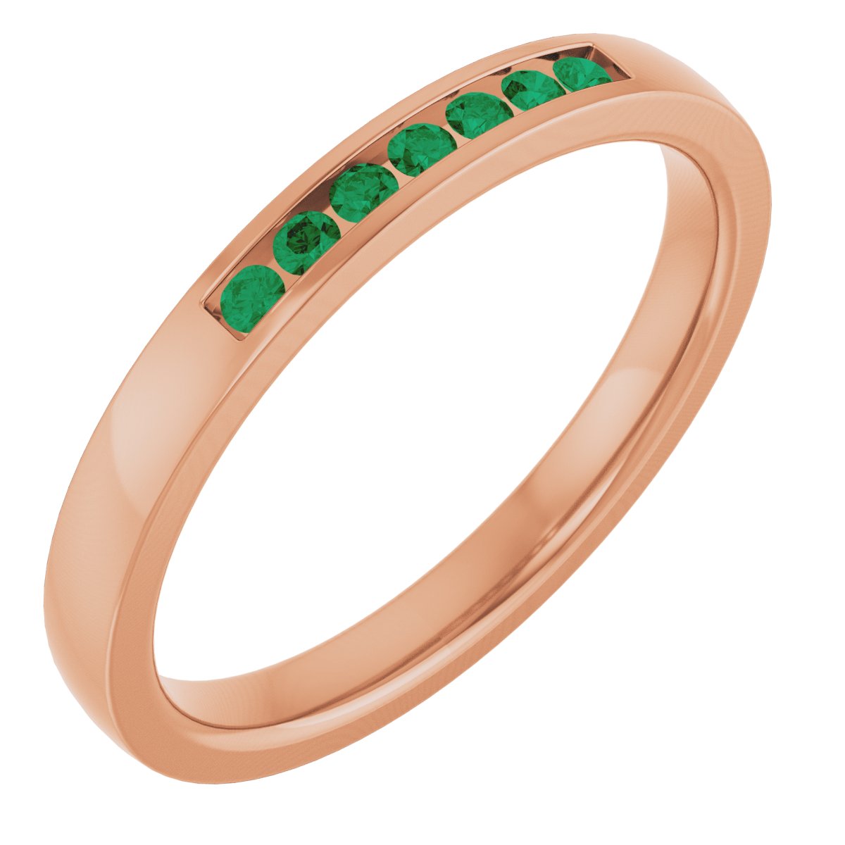 14K Rose Gold 1.5 mm Lab-Grown Emerald Anniversary Band