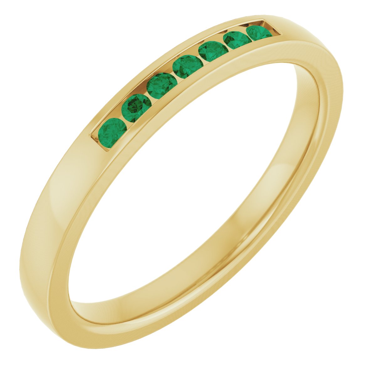 14K Yellow Gold 1.5 mm Lab-Grown Emerald Anniversary Band