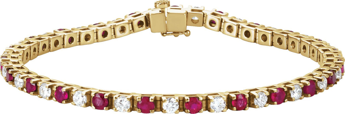 14K Yellow Gold Lab-Grown Ruby & 2 3/8 CTW Lab-Grown Diamond Line 7" Bracelet