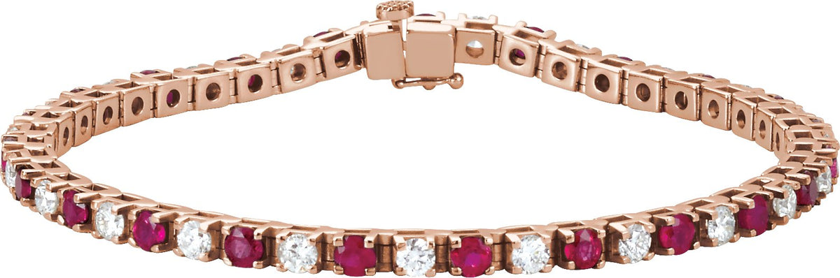 14K Rose Gold Lab-Grown Ruby & 2 3/8 CTW Lab-Grown Diamond Line 7" Bracelet