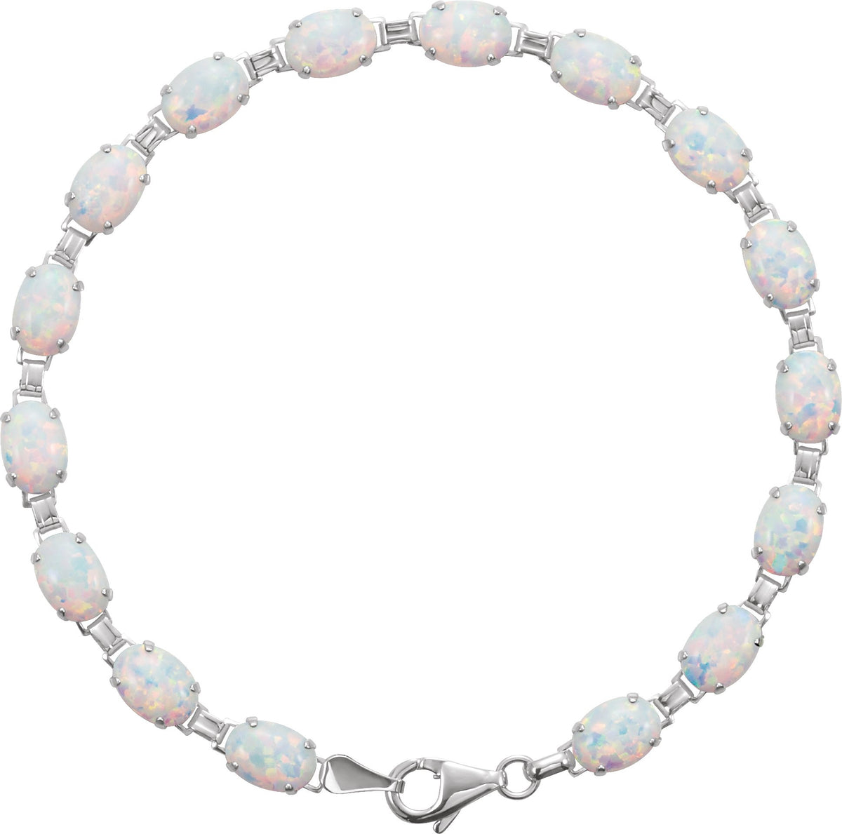 14K White Gold Lab-Grown White Opal Line 7" Bracelet