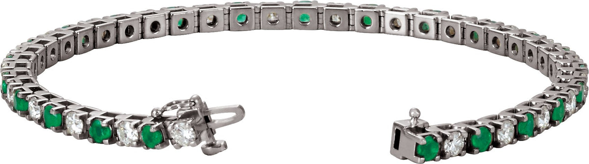 Platinum Natural Emerald & 2 1/3 CTW Natural Diamond Line 7" Bracelet