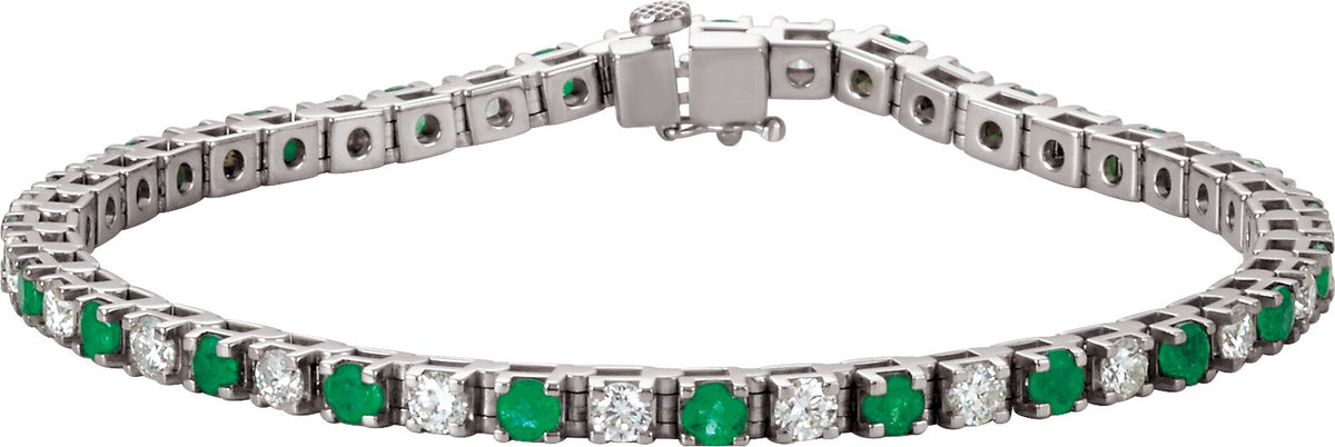 Platinum Natural Emerald & 2 1/3 CTW Natural Diamond Line 7" Bracelet