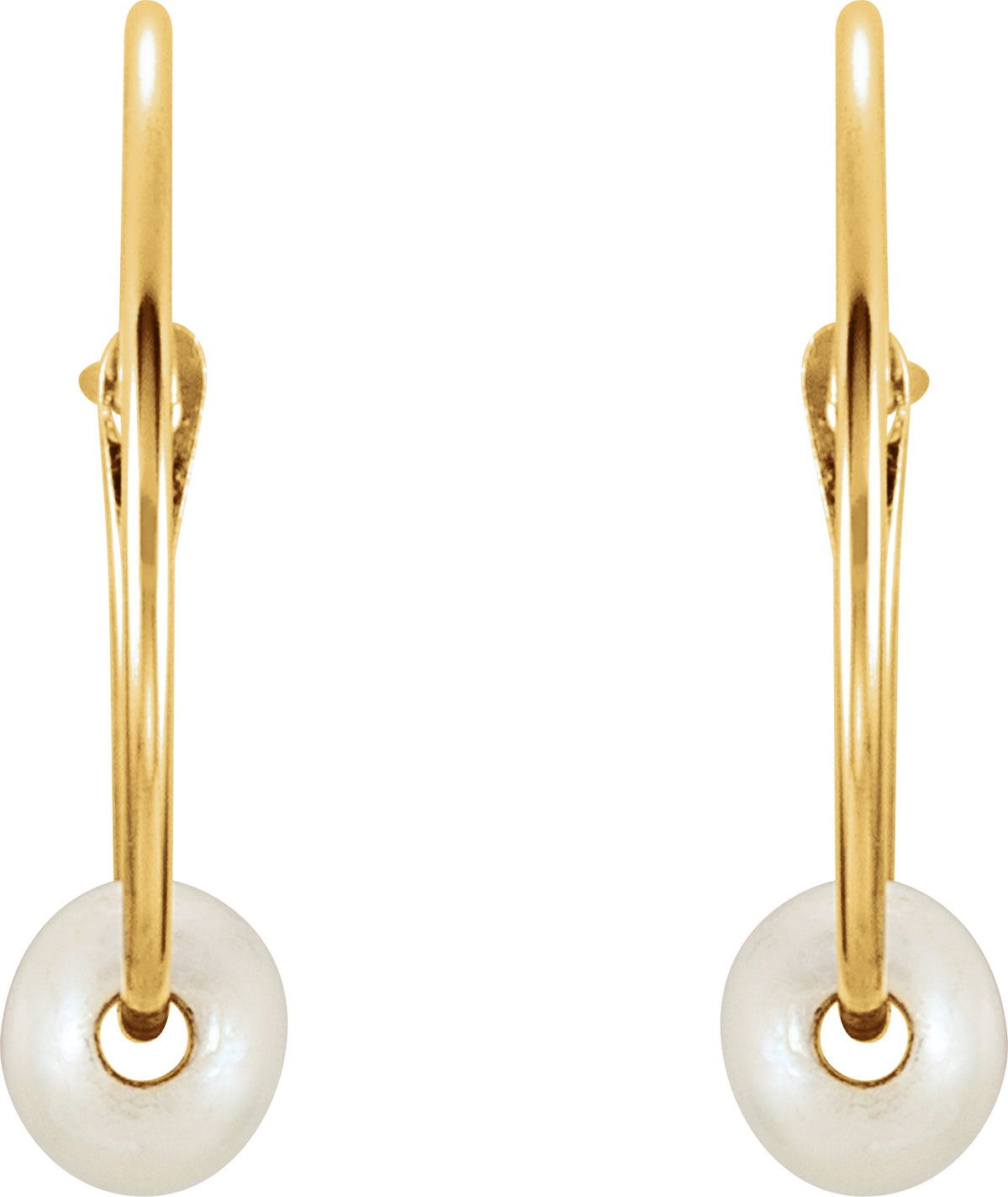 14K Yellow Gold Cultured White Freshwater Pearl Youth Huggie Earrings