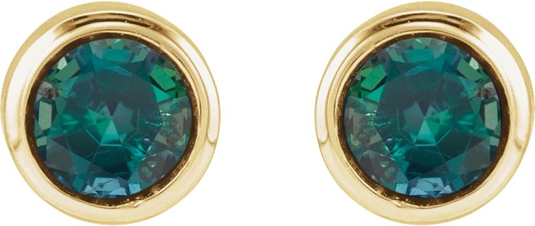 14K Yellow Gold Lab-Grown Alexandrite Bezel-Set Youth Earrings