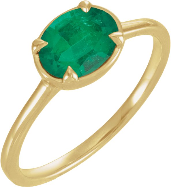 10K Yellow Gold Lab-Grown Emerald Claw-Prong Bezel-Style Ring