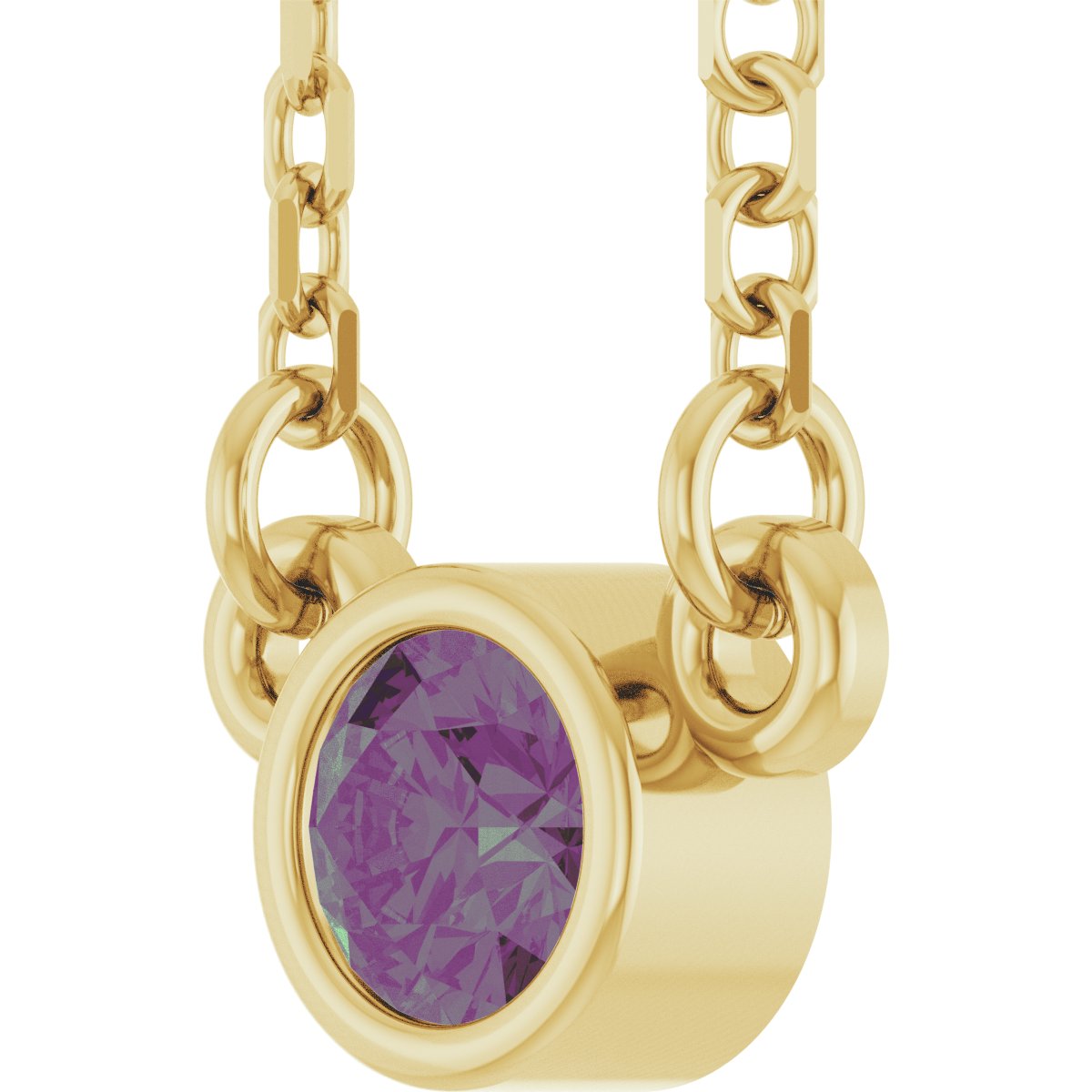 14K Yellow Gold Lab-Grown Alexandrite Youth Birthstone 15" Necklace