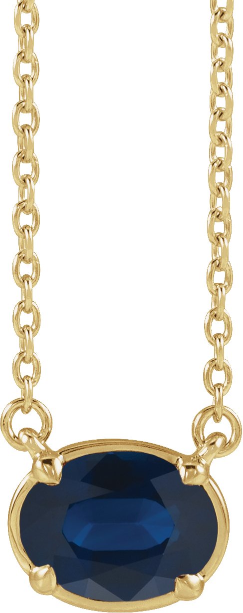 10K Yellow Gold Lab-Grown Blue Sapphire Claw-Prong Bezel-Style 18" Necklace