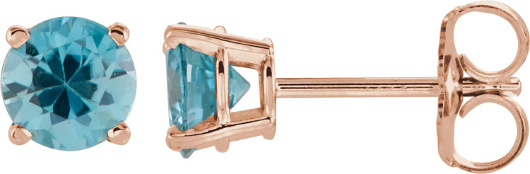 14K Rose Gold 5 mm Natural Blue Zircon Earrings