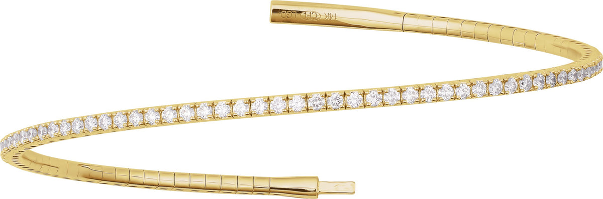 14K Yellow Gold 1 1/2 CTW Natural Diamond Flexible Bangle 7" Bracelet