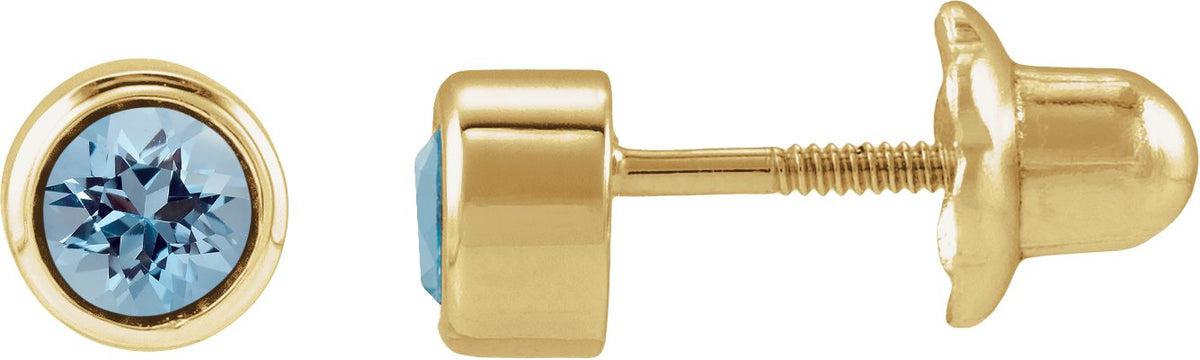 14K Yellow Gold Natural Aquamarine Bezel-Set Youth Earrings