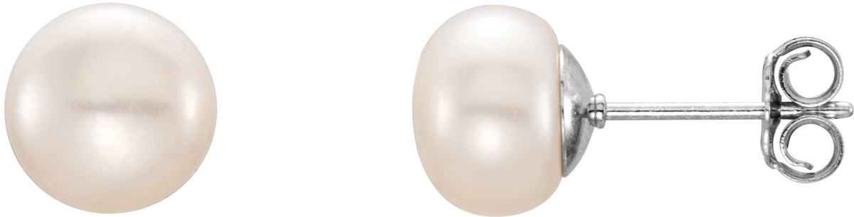 Sterling Silver 7-8 mm Cultured White Freshwater Button Pearl Earrings