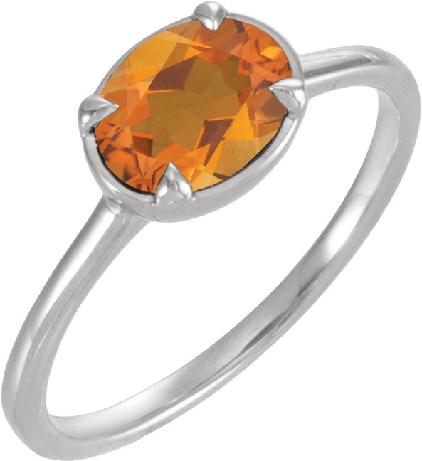 Sterling Silver Natural Citrine Claw-Prong Bezel-Style Ring