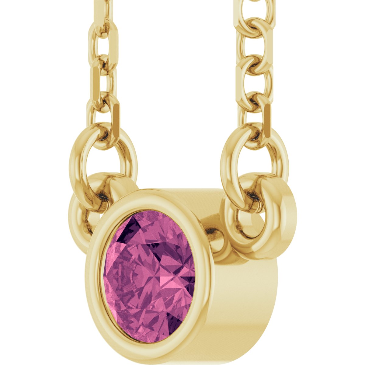 14K Yellow Gold Natural Pink Tourmaline Youth Birthstone 15" Necklace