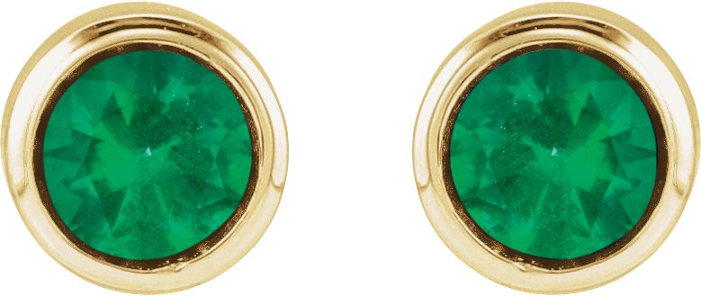 14K Yellow Gold Lab-Grown Emerald Bezel-Set Youth Earrings