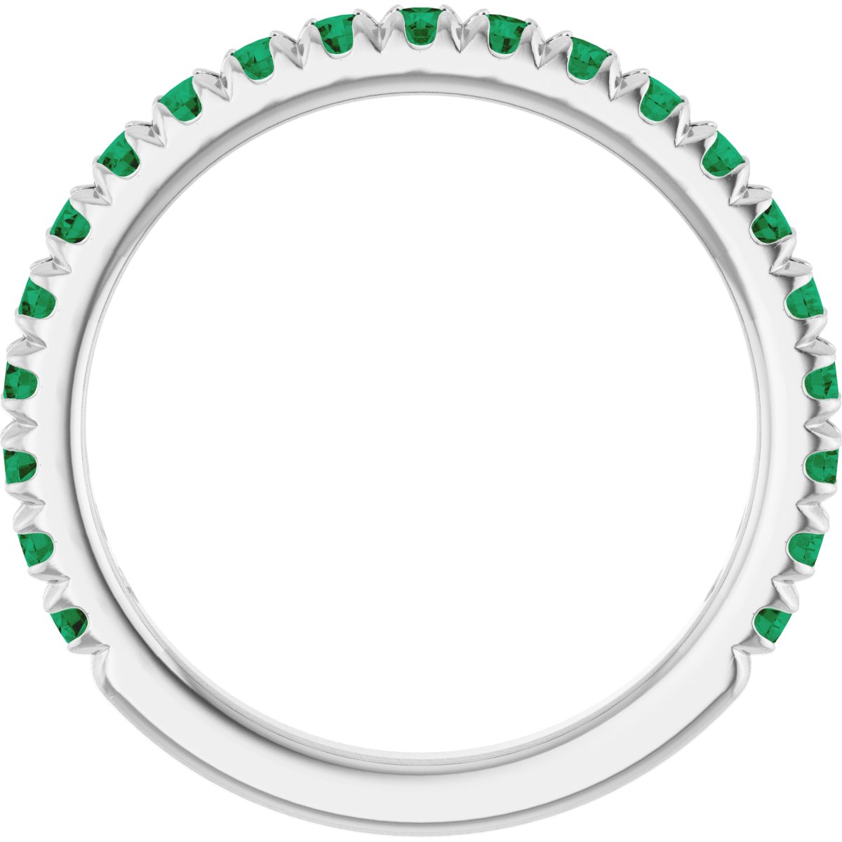 14K White Gold Lab-Grown Emerald French-Set Anniversary Band