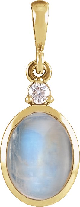 14K Yellow Gold 6x4 mm Natural Rainbow Moonstone & .015 CT Natural Diamond Pendant