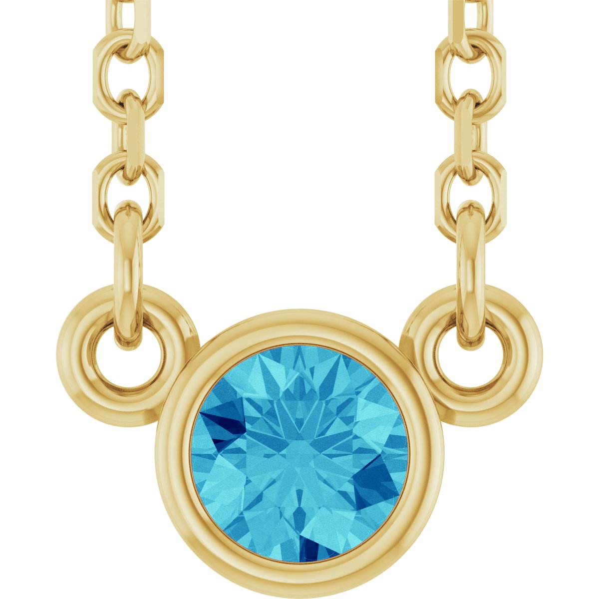 14K Yellow Gold Natural Blue Zircon Youth Birthstone 15" Necklace