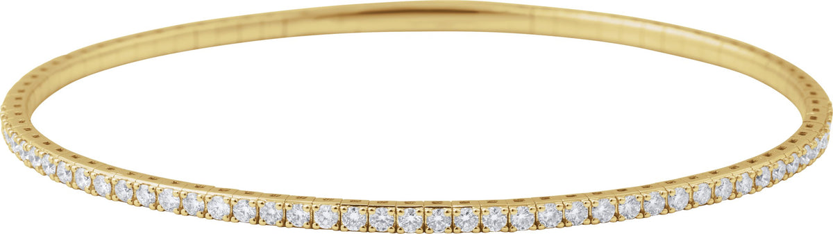 14K Yellow Gold 1 CTW Natural Diamond Flexible Bangle 7" Bracelet