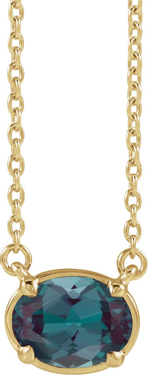 10K Yellow Gold Lab-Grown Alexandrite Claw-Prong Bezel-Style 18" Necklace