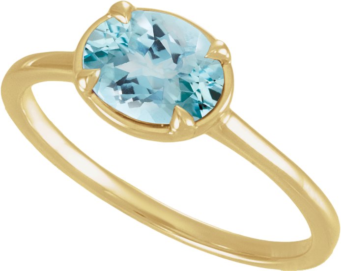 10K Yellow Gold Natural Aquamarine Claw-Prong Bezel-Style Ring