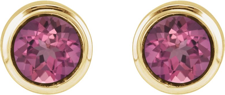 14K Yellow Gold Natural Pink Tourmaline Bezel-Set Youth Earrings