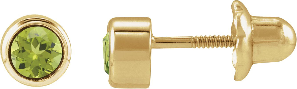 14K Yellow Gold Natural Peridot Bezel-Set Youth Earrings