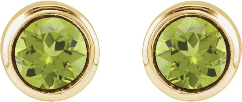 14K Yellow Gold Natural Peridot Bezel-Set Youth Earrings