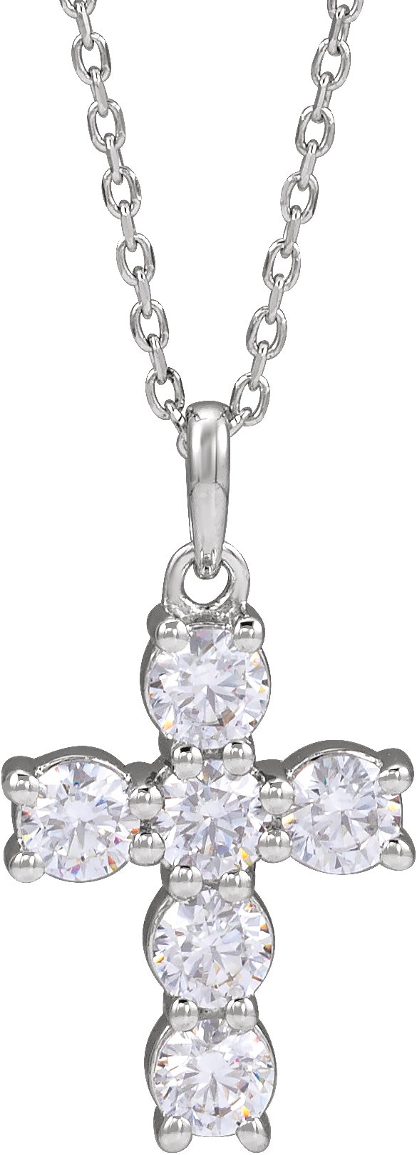 Sterling Silver 3/4 CTW Lab-Grown Diamond Cross 18" Necklace