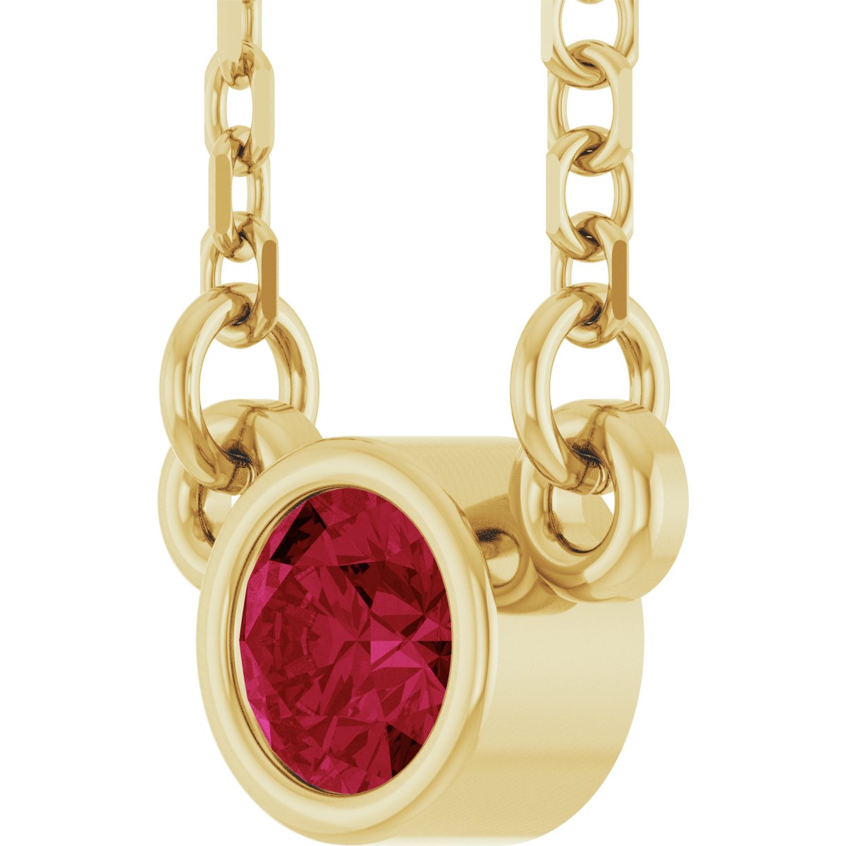 14K Yellow Gold Lab-Grown Ruby Youth Birthstone 15" Necklace
