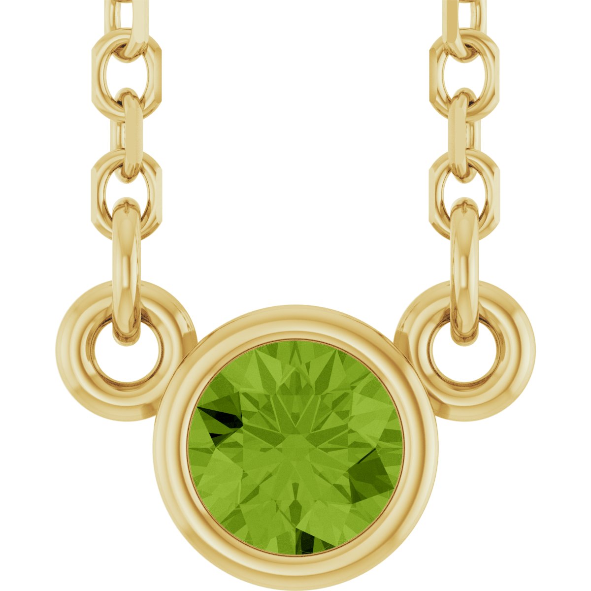 14K Yellow Gold Natural Peridot Youth Birthstone 15" Necklace