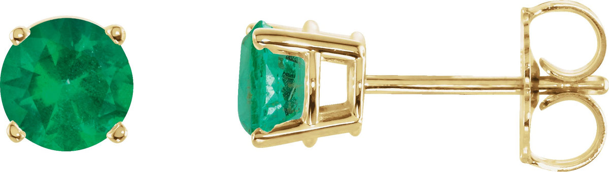14K Yellow Gold 5 mm Lab-Grown Emerald Earrings