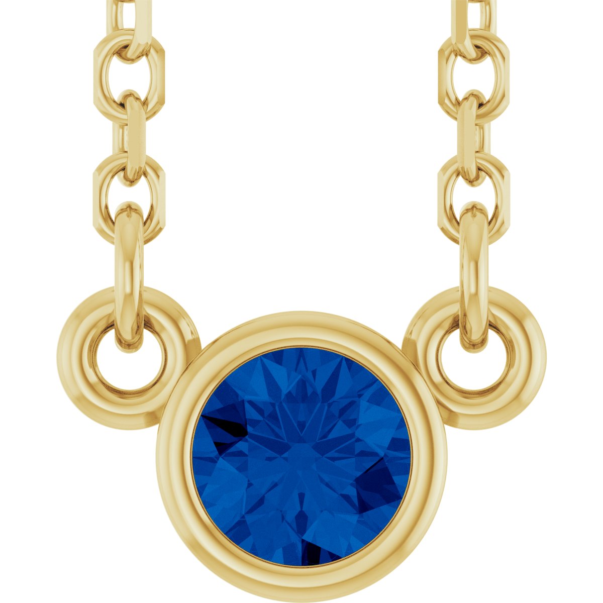 14K Yellow Gold Lab-Grown Blue Sapphire Youth Birthstone 15" Necklace