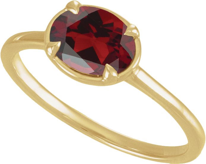 10K Yellow Gold Natural Mozambique Garnet Claw-Prong Bezel-Style Ring