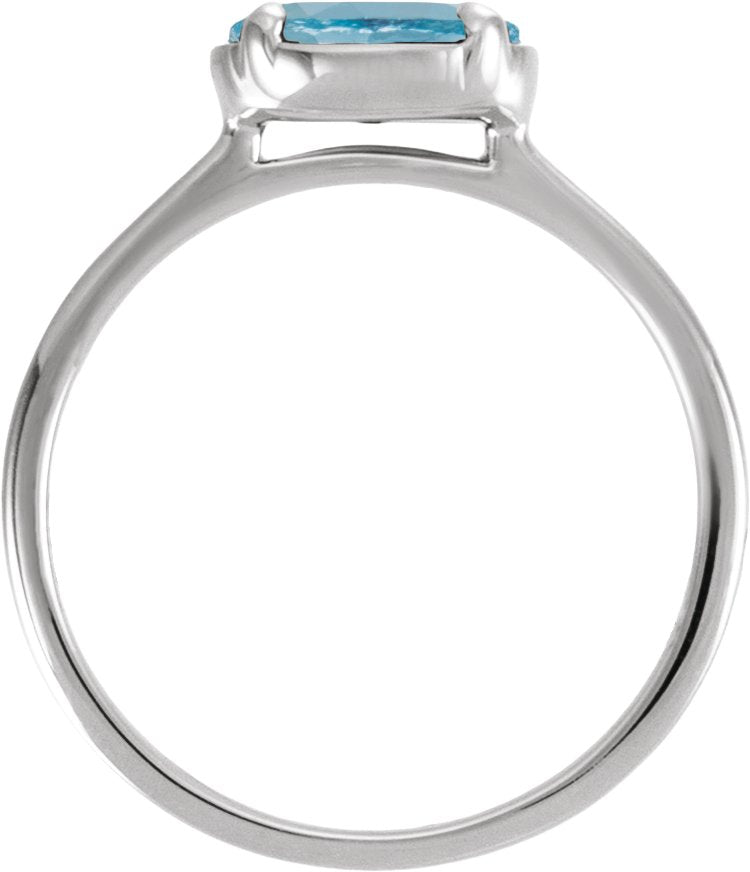 Sterling Silver Natural Aquamarine Claw-Prong Bezel-Style Ring