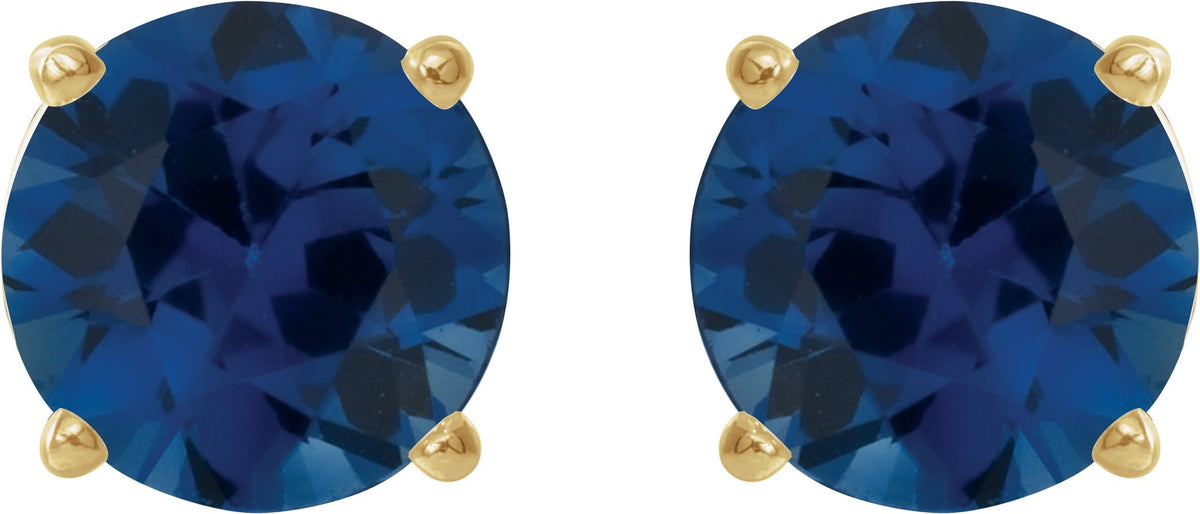 14K Yellow Gold 5 mm Lab-Grown Blue Sapphire Earrings