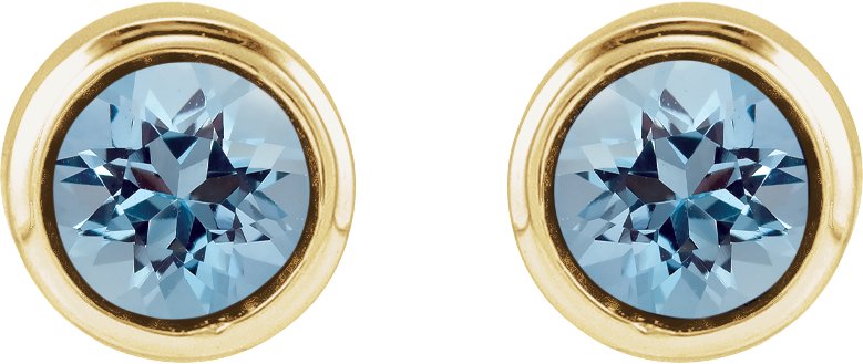14K Yellow Gold Natural Aquamarine Bezel-Set Youth Earrings