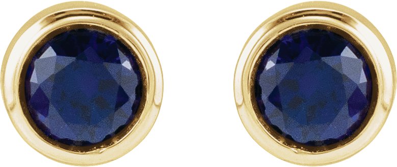 14K Yellow Gold Lab-Grown Blue Sapphire Bezel-Set Youth Earrings