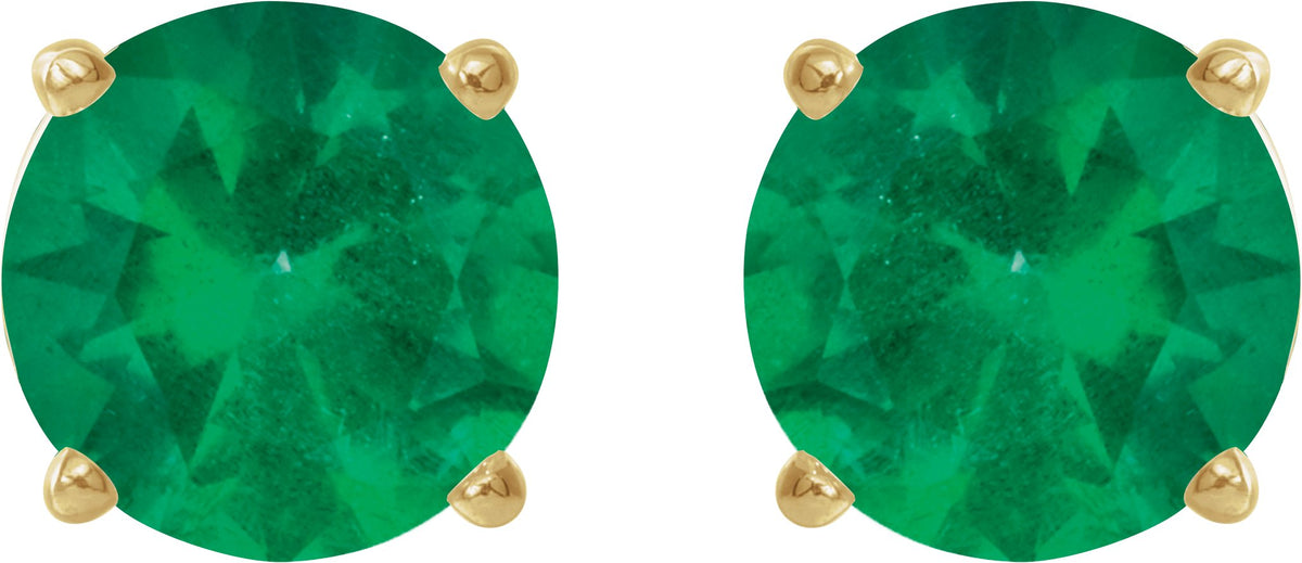 14K Yellow Gold 5 mm Lab-Grown Emerald Earrings