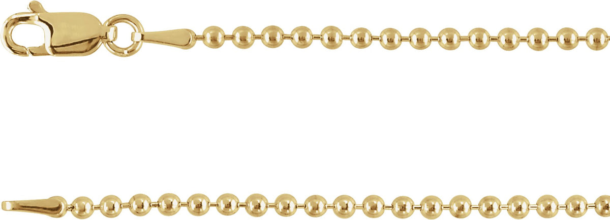 14K Yellow Gold 2 mm Hollow Bead 20" Chain
