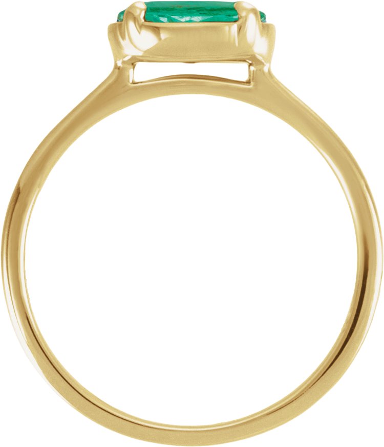 10K Yellow Gold Lab-Grown Emerald Claw-Prong Bezel-Style Ring