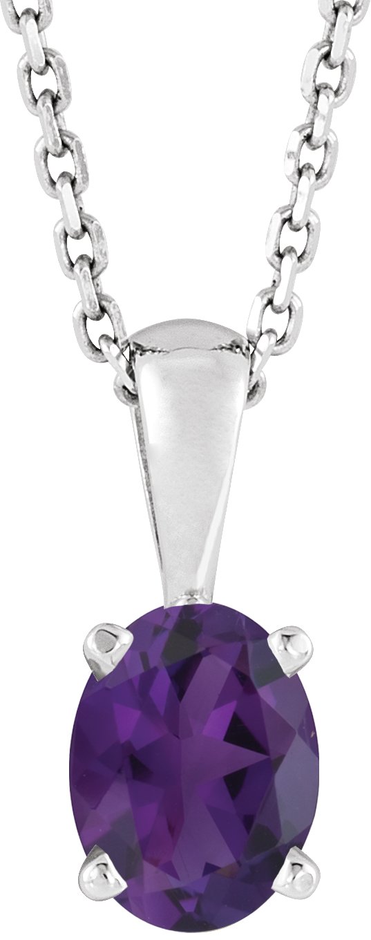 14K White Gold Natural Amethyst 16-18" Necklace